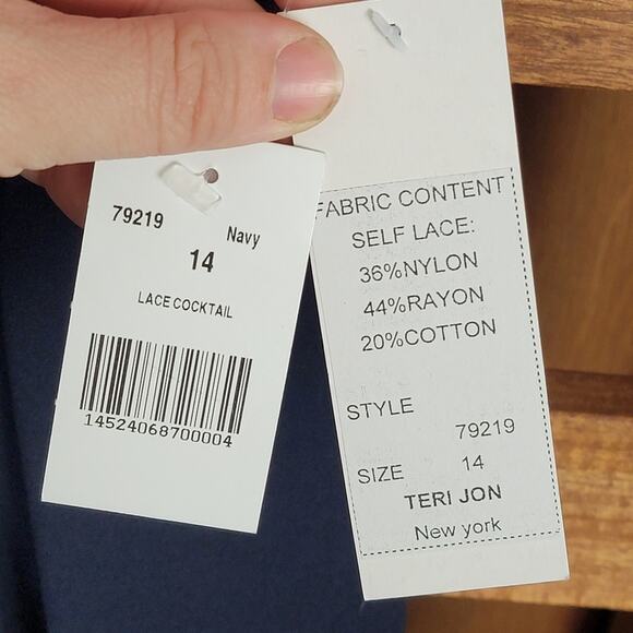 NWT Rickie Freeman Teri Jon Navy Lace Cocktail, Sz 14 - Picture 4 of 7